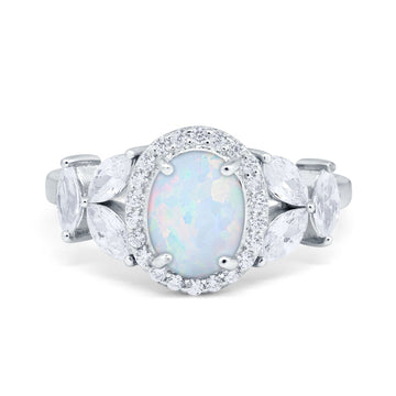 Oval Art Deco Engagement Ring Lab Created White Opal 925 Sterling Silver